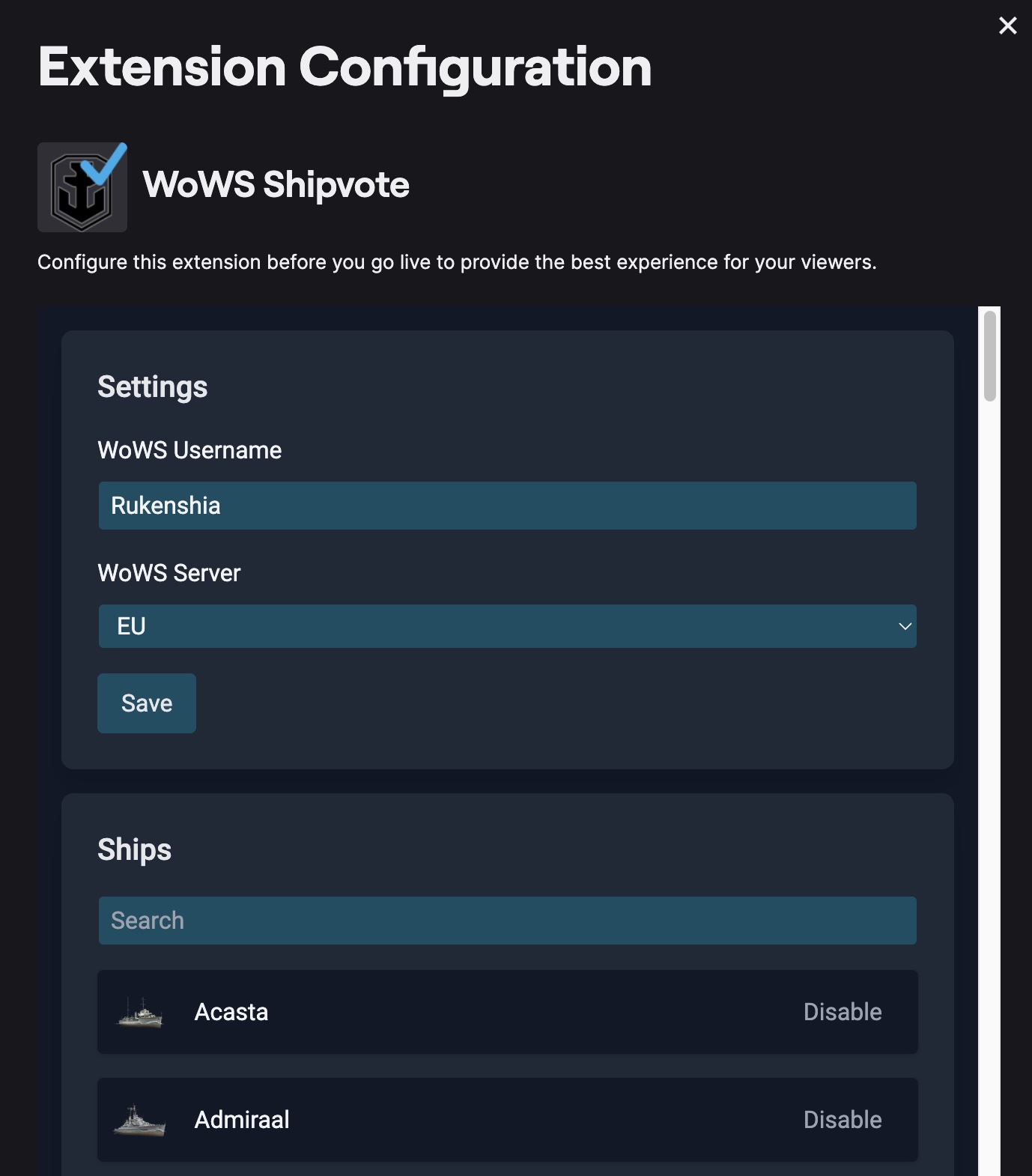 Shipvote Configuration